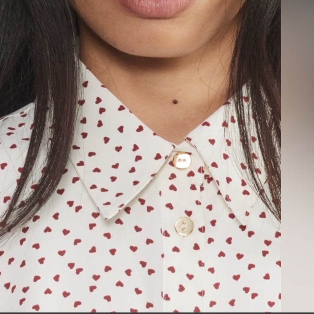 Aritzia White Blouse with Red Hearts
